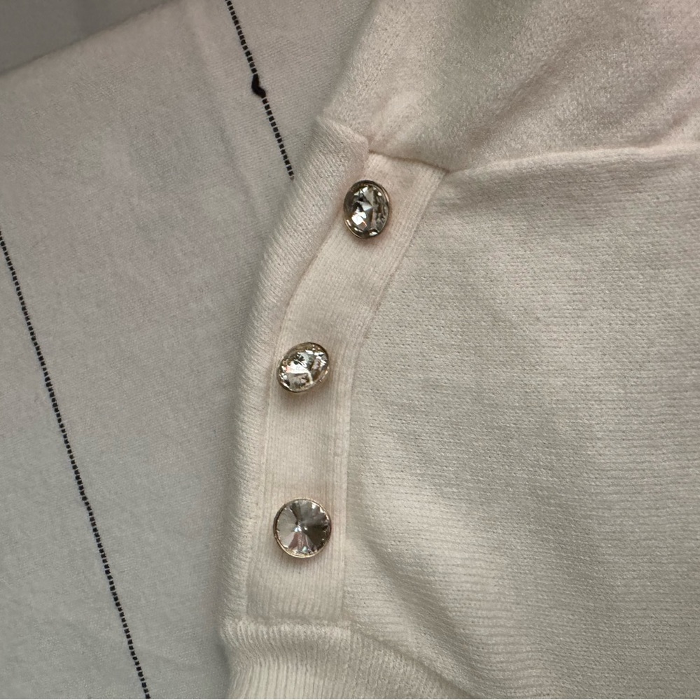 J.CREW IVORY RUFFLE RHINESTONE SWEATER TOP SZ M - Picture 6 of 8